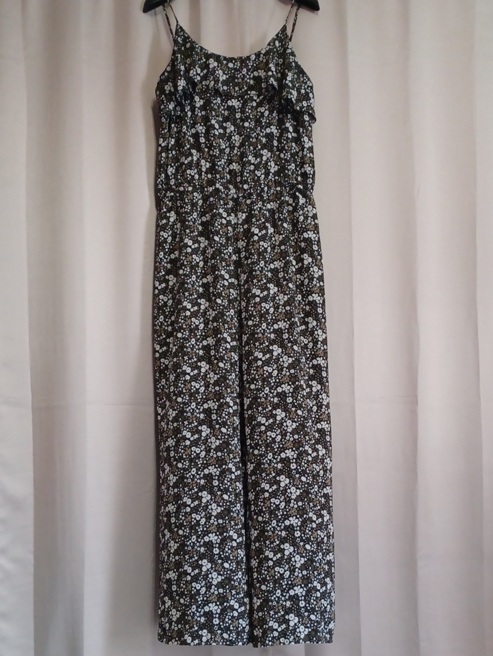 Michael Kors Floral Cami Wide Leg Georgette Jumpsuit Size XL Olive Green White